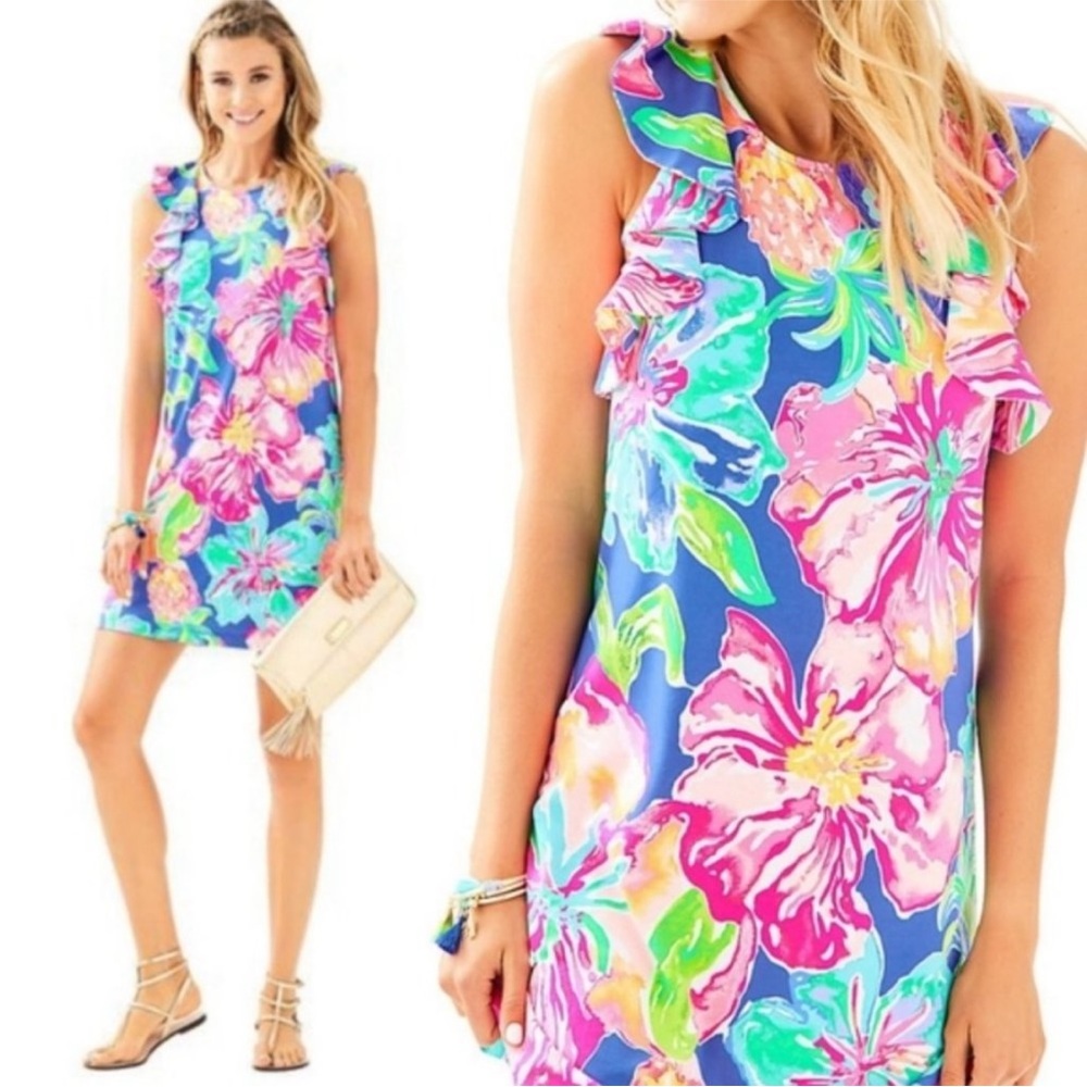 Lilly Pulitzer Esmeralda Dress SZ S Beckon Blue Jungle Utopia